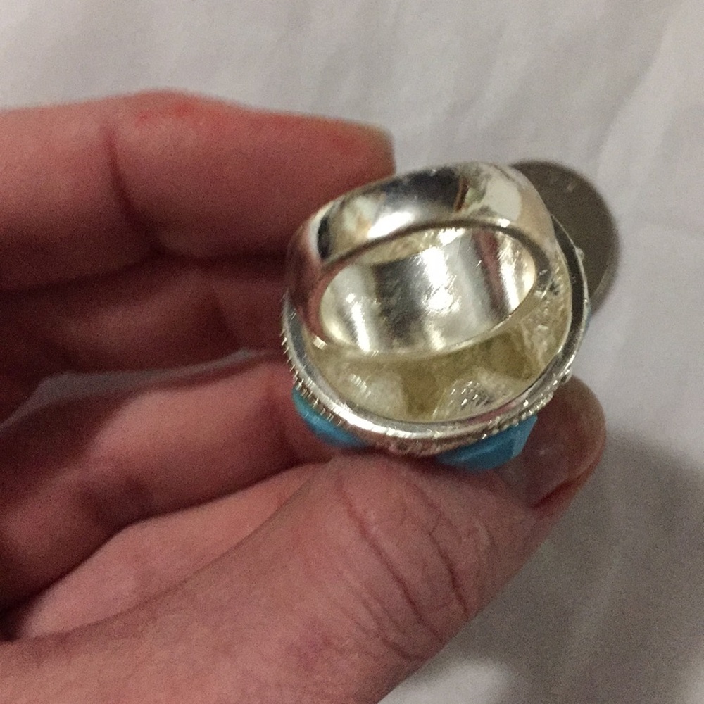 Boho Oversized Statement Ring Costume Silver Turq… - image 5